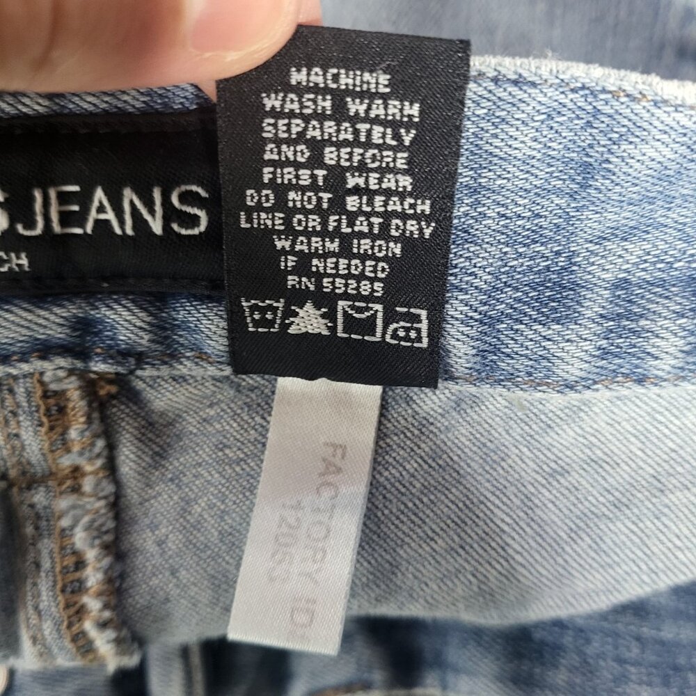 Express Womens Pleated Denim Blue Jeans 9/10‎ Y2K 2000s Grunge Retro Stretch - Picture 10 of 11